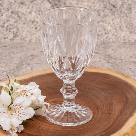 Jogo com 6 taças em vidro trabalhado – modelo diamante 330ml