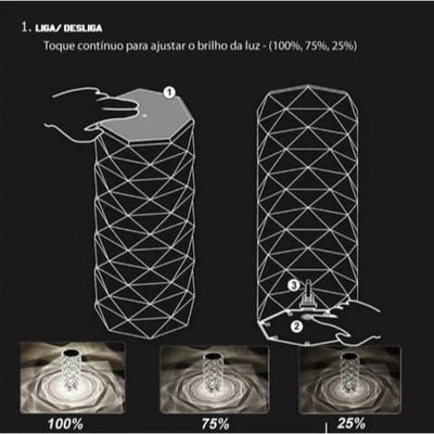 Luminária de mesa LED sem fio 3-16 Cores com controle de intensidade