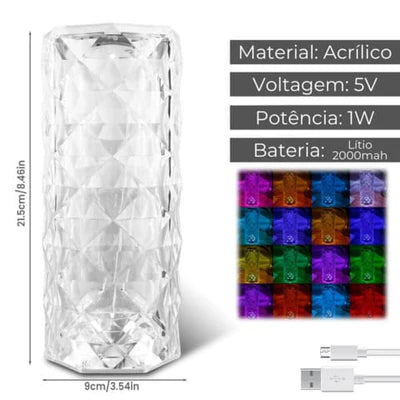 Luminária de mesa LED sem fio 3-16 Cores com controle de intensidade