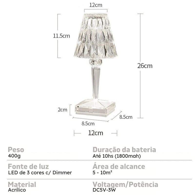 Luminária de mesa LED diamante 3 em 1 recarregável, sem fio