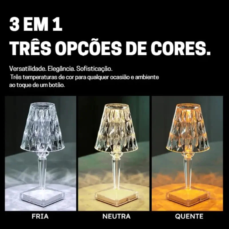 Luminária de mesa LED diamante 3 em 1 recarregável, sem fio