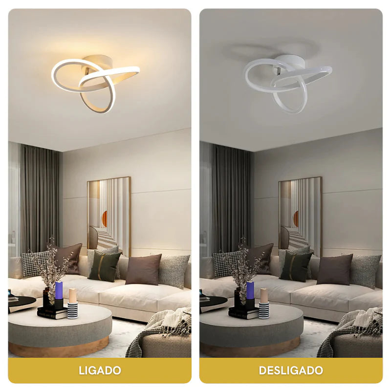 Luminária de teto LED espiral, minimalista e moderna