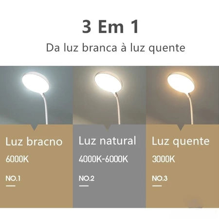 Luminária de mesa LED recarregável com suporte para celular e sensor de toque