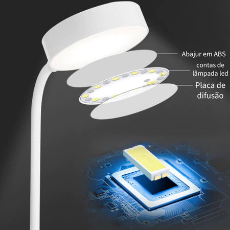 Luminária de mesa LED recarregável com suporte para celular e sensor de toque